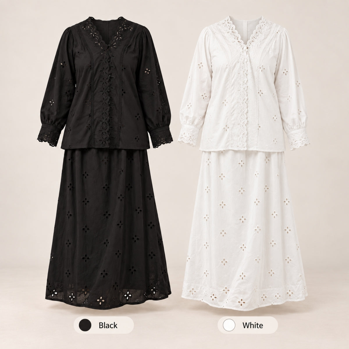 ZUCCA FAZURA EMBROIDERED EYELET MODEST SET – MA266