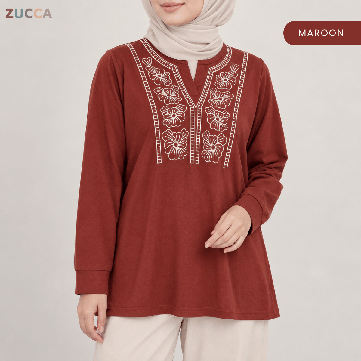 ZUCCA HELIZA WOMEN MODEST FLORAL EMBROIDERY BLOUSE - MA273