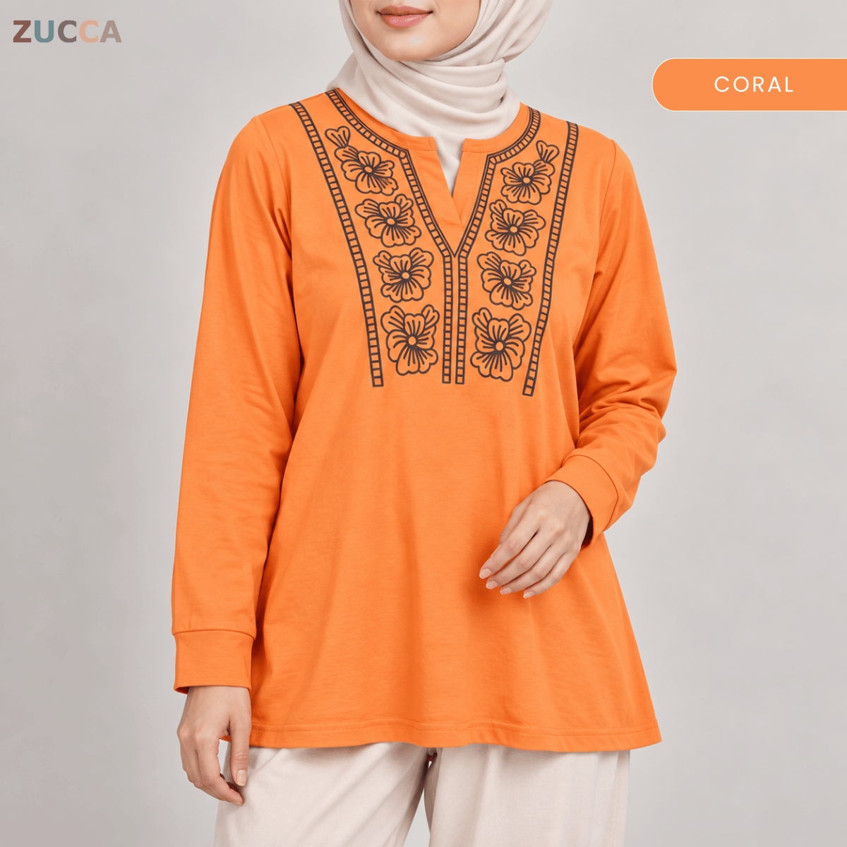 ZUCCA HELIZA WOMEN MODEST FLORAL EMBROIDERY BLOUSE - MA273