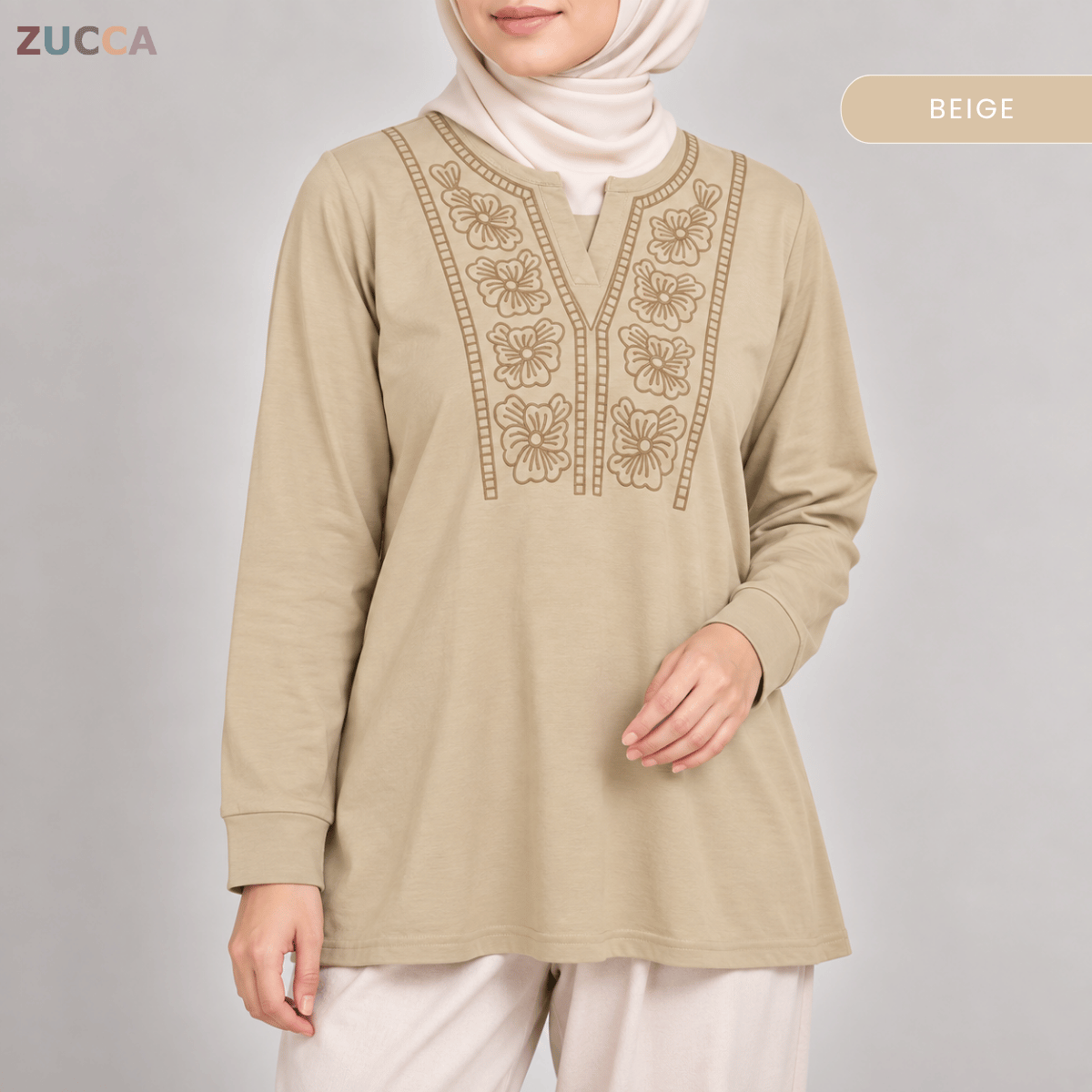 ZUCCA HELIZA WOMEN MODEST FLORAL EMBROIDERY BLOUSE - MA273