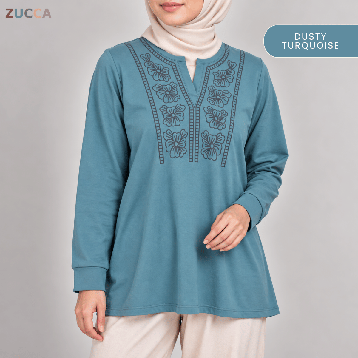 ZUCCA HELIZA WOMEN MODEST FLORAL EMBROIDERY BLOUSE - MA273