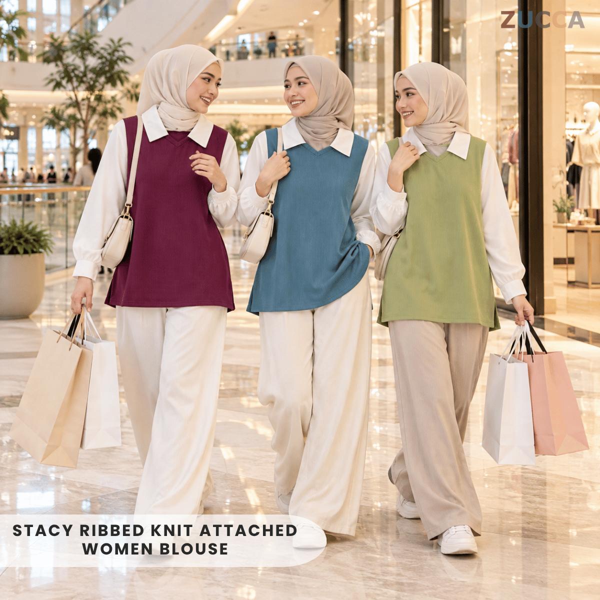 ZUCCA STACY RIBBED KNIT ATTACHED WOMEN BLOUSE - MA274
