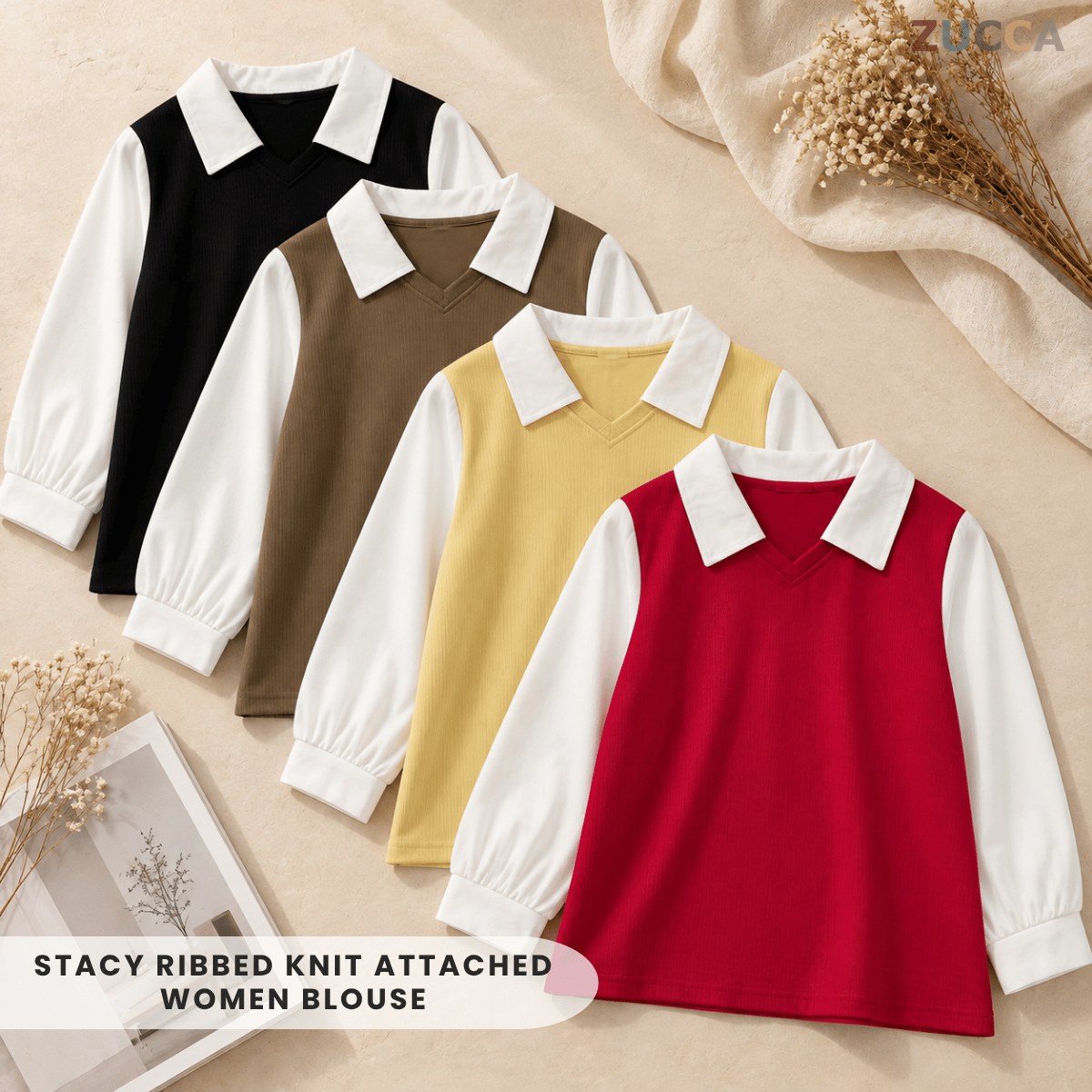 ZUCCA STACY RIBBED KNIT ATTACHED WOMEN BLOUSE - MA274