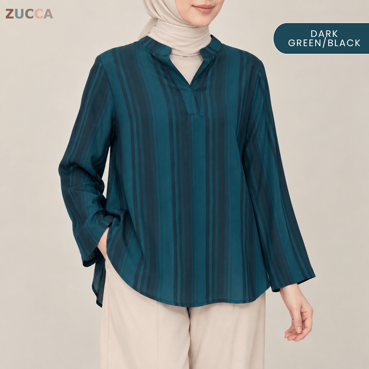 ZUCCA AISYAH CASUAL BLOUSE LOOSE FIT-V-NECK LONG SLEEVE TOP - MA279
