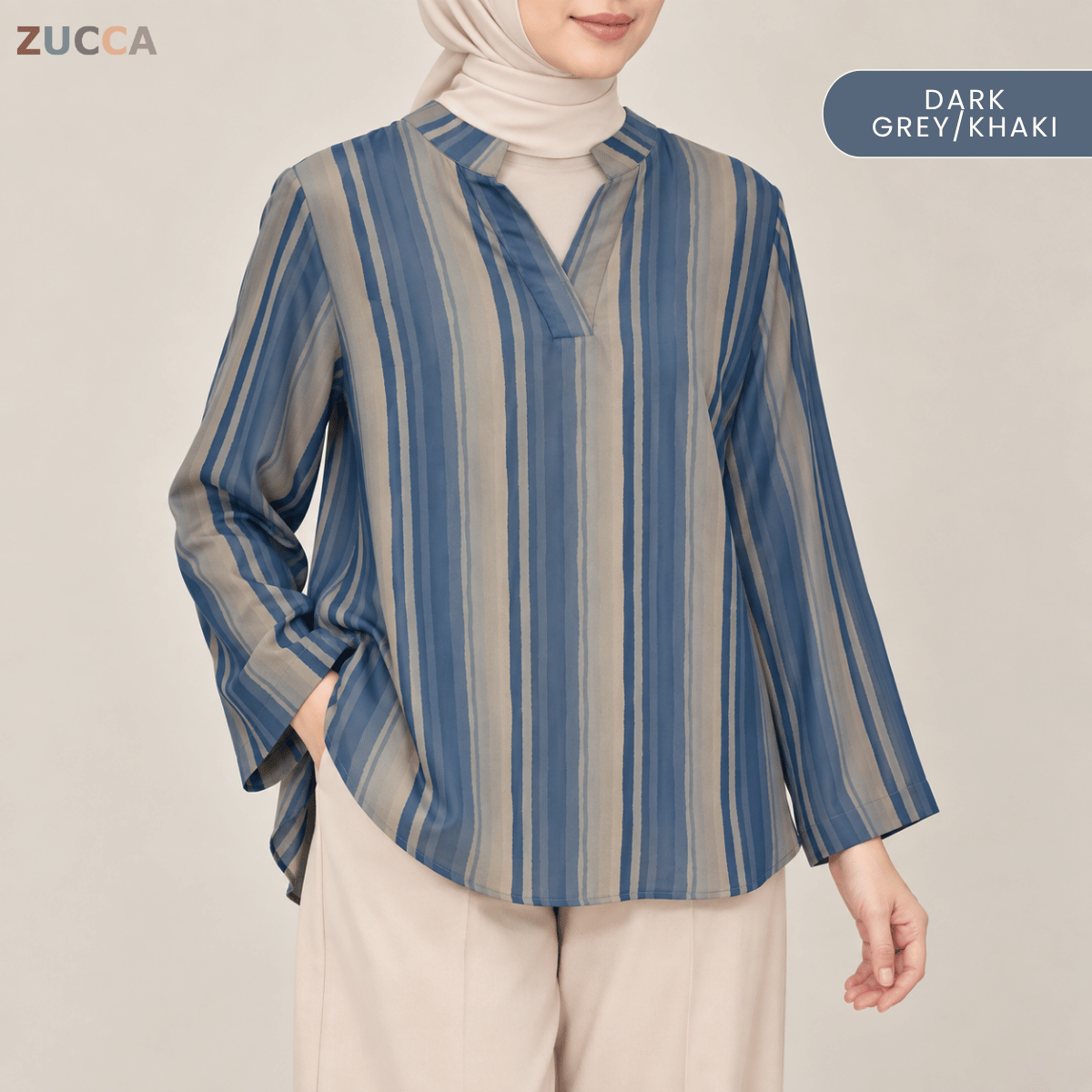 ZUCCA AISYAH CASUAL BLOUSE LOOSE FIT-V-NECK LONG SLEEVE TOP - MA279