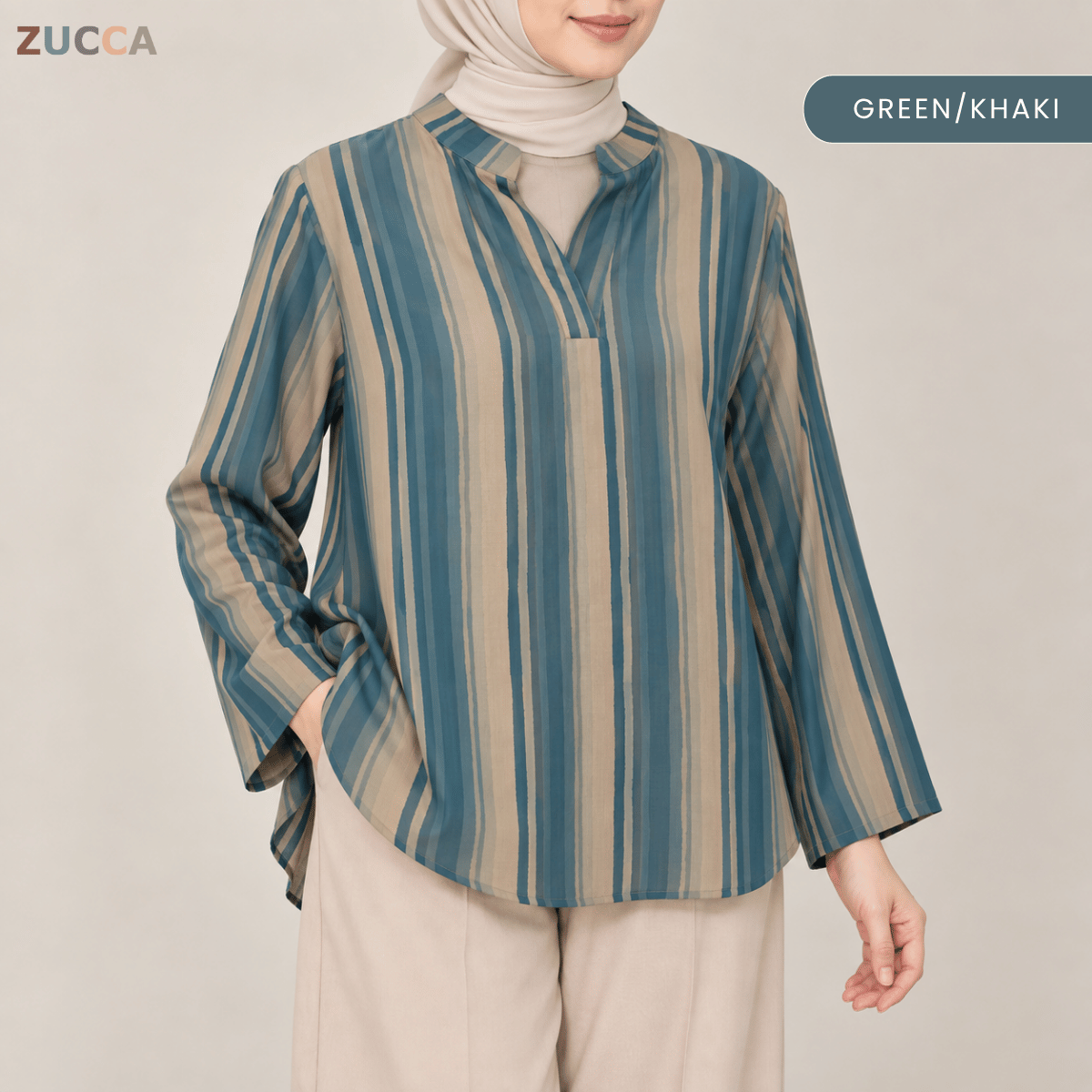 ZUCCA AISYAH CASUAL BLOUSE LOOSE FIT-V-NECK LONG SLEEVE TOP - MA279