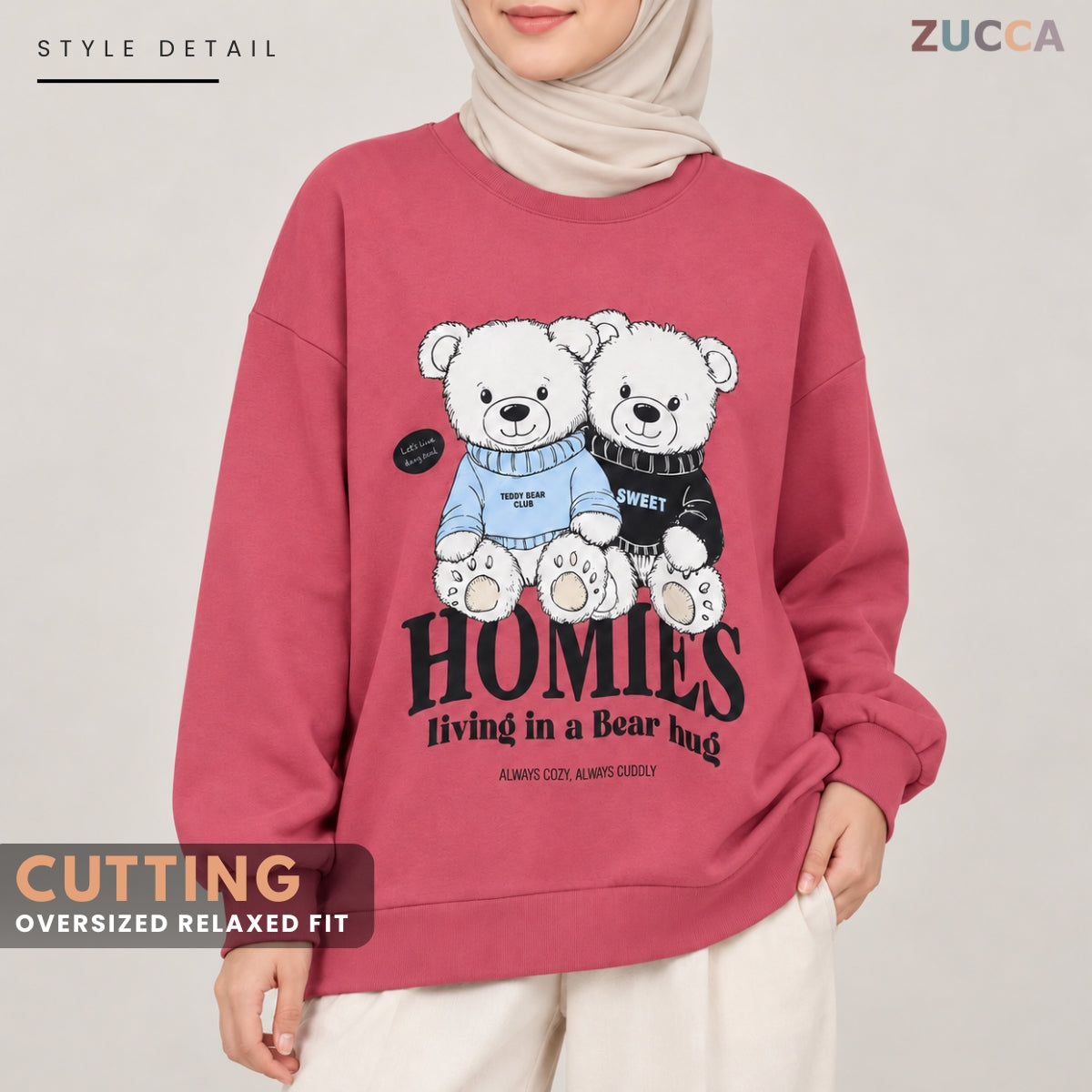 ZUCCA BALQIS TEDDY BEAR GRAPHIC SWEATSHIRT LONG SLEEVE-MA287