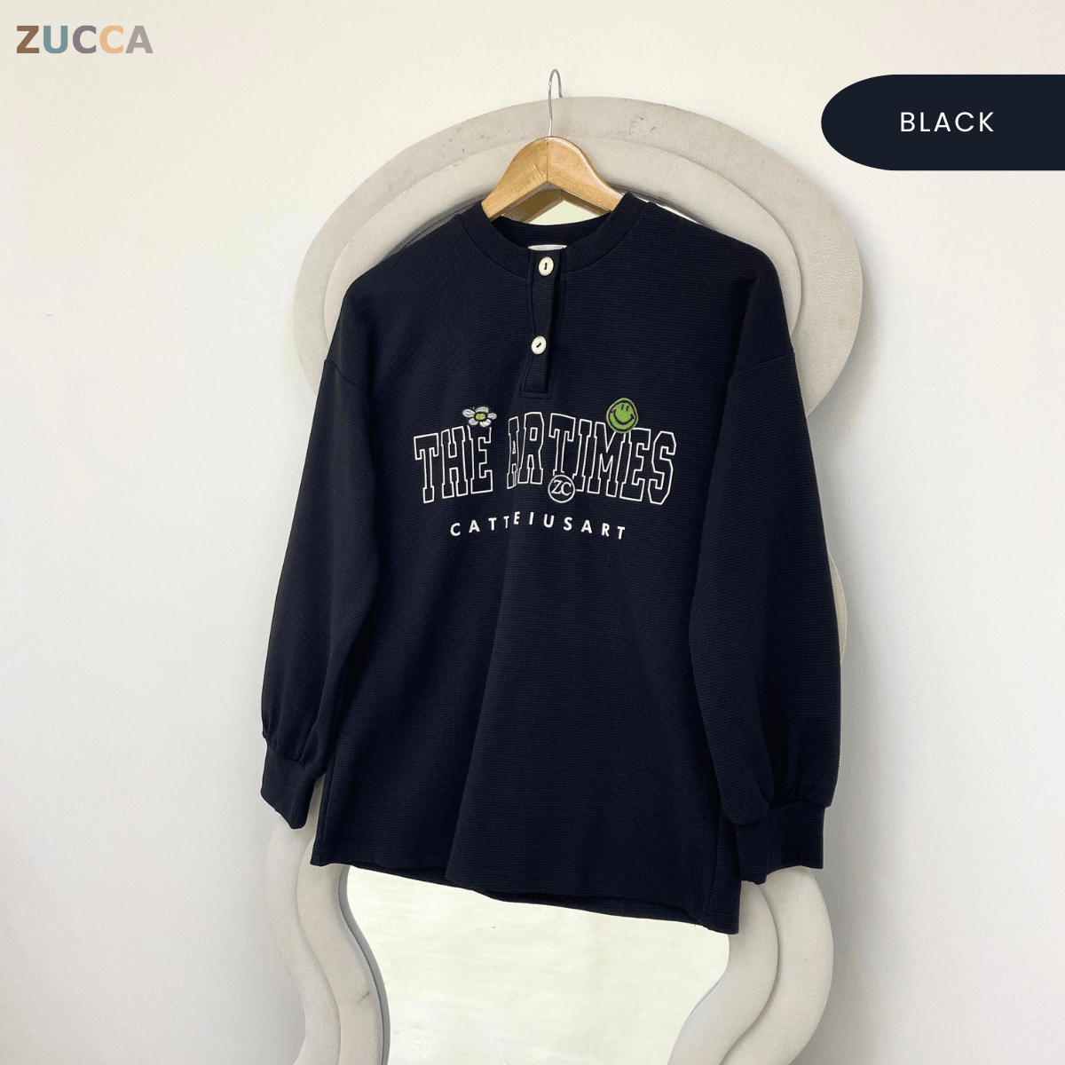 ZUCCA SHAZIA HENLEY GRAPHIC TEXTURED TOP-MA228(GN300)