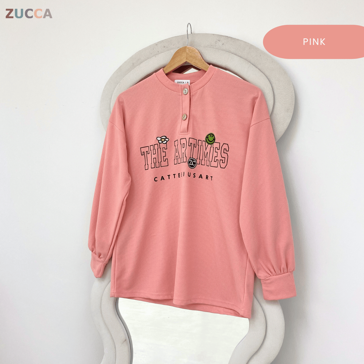 ZUCCA SHAZIA HENLEY GRAPHIC TEXTURED TOP-MA228(GN300)