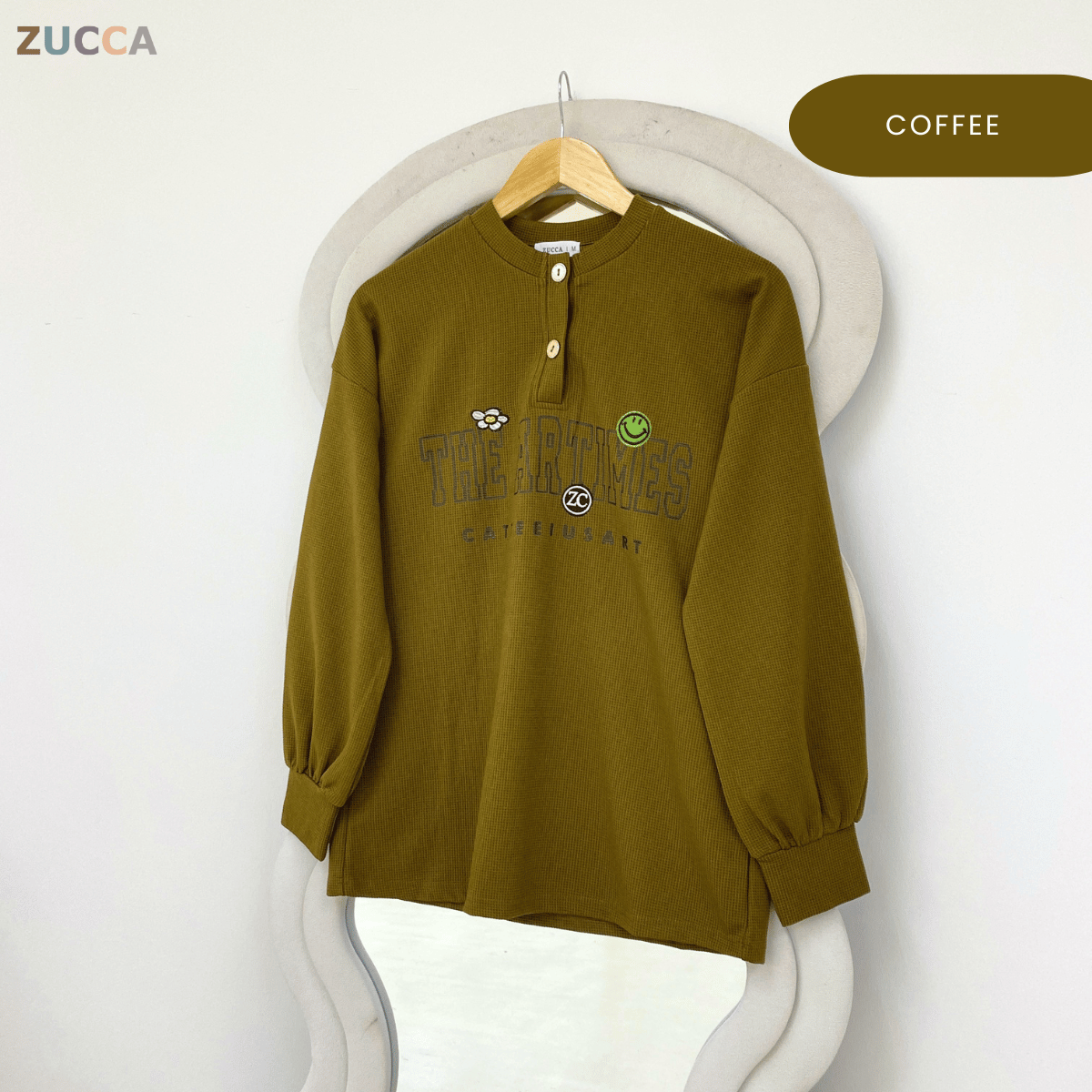 ZUCCA SHAZIA HENLEY GRAPHIC TEXTURED TOP-MA228(GN300)