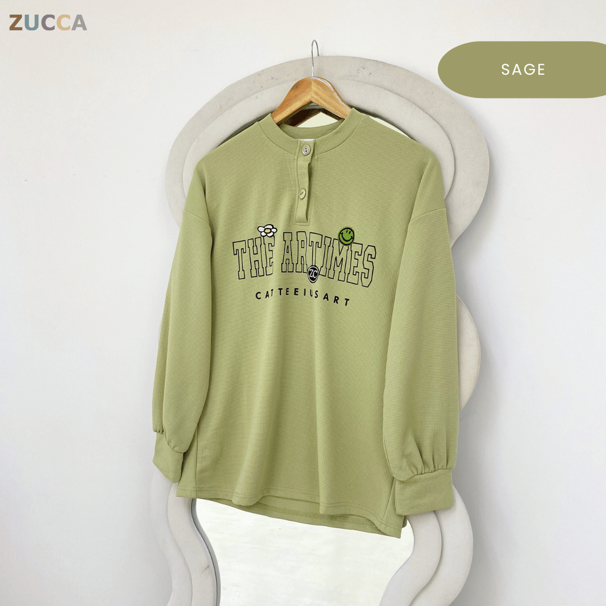 ZUCCA SHAZIA HENLEY GRAPHIC TEXTURED TOP-MA228(GN300)