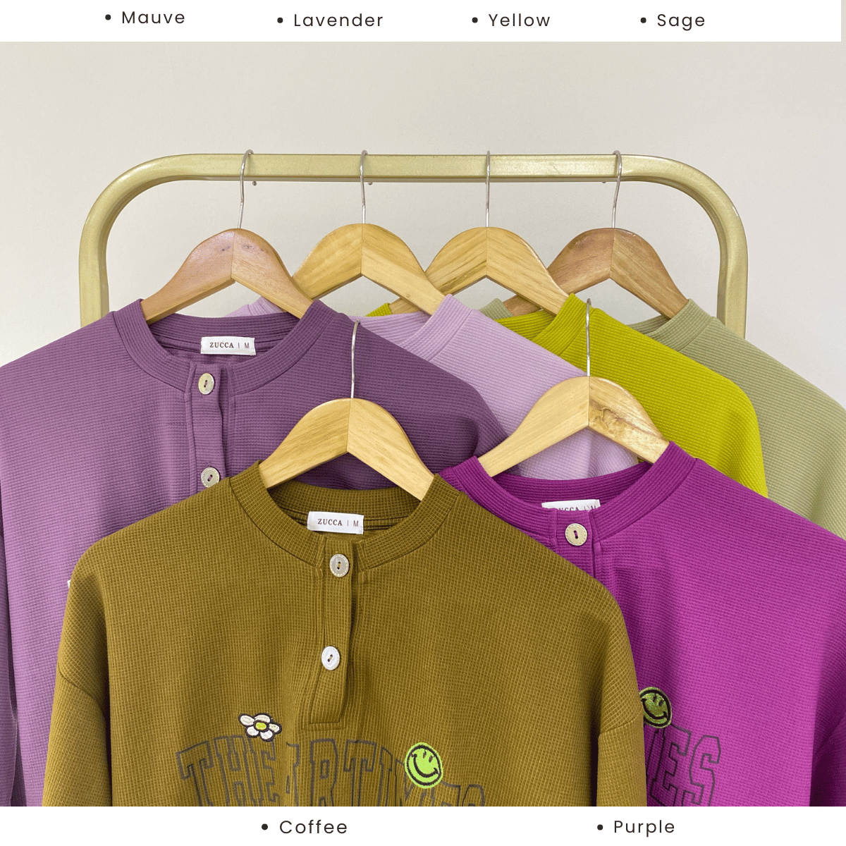 ZUCCA SHAZIA HENLEY GRAPHIC TEXTURED TOP-MA228(GN300)