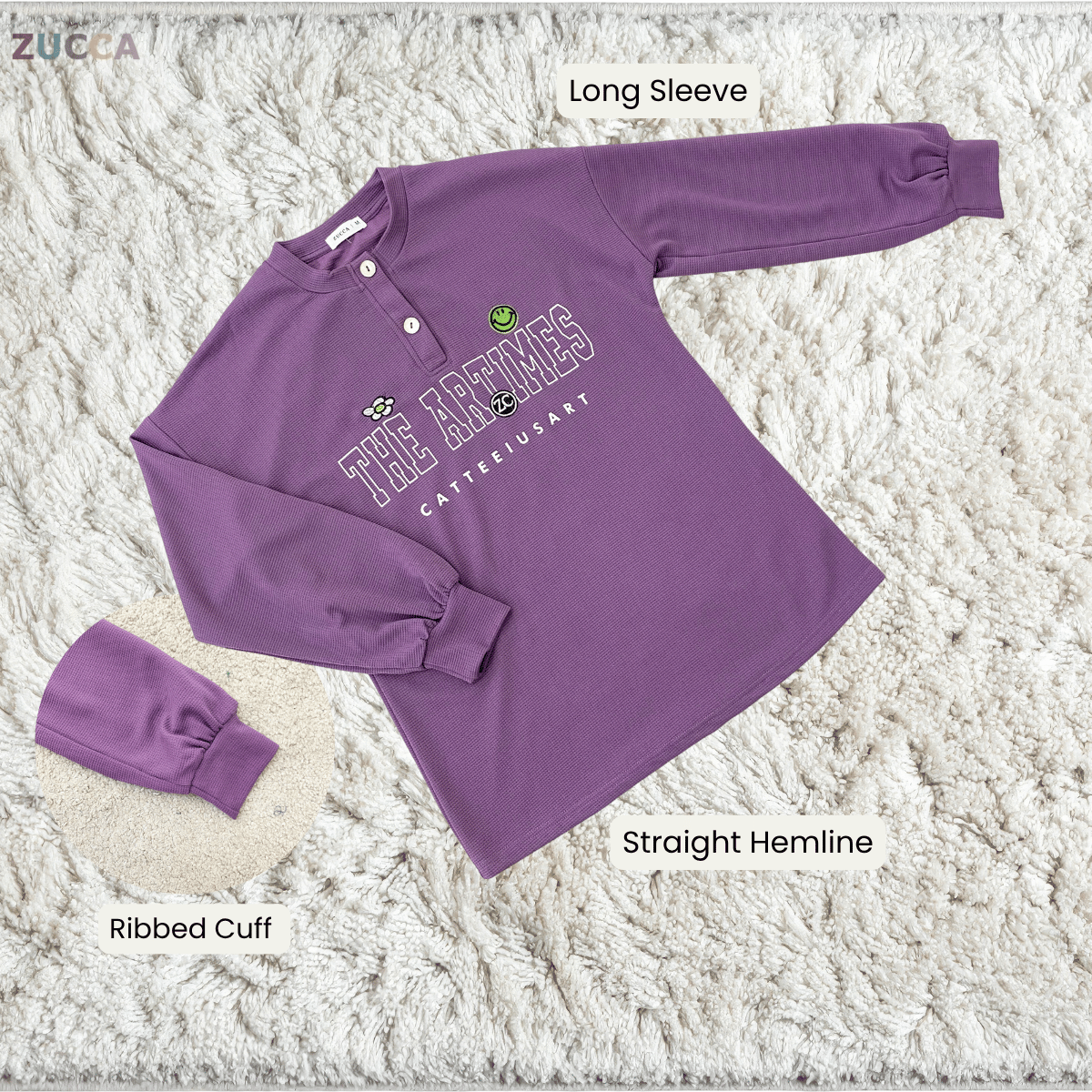 ZUCCA SHAZIA HENLEY GRAPHIC TEXTURED TOP-MA228(GN300)