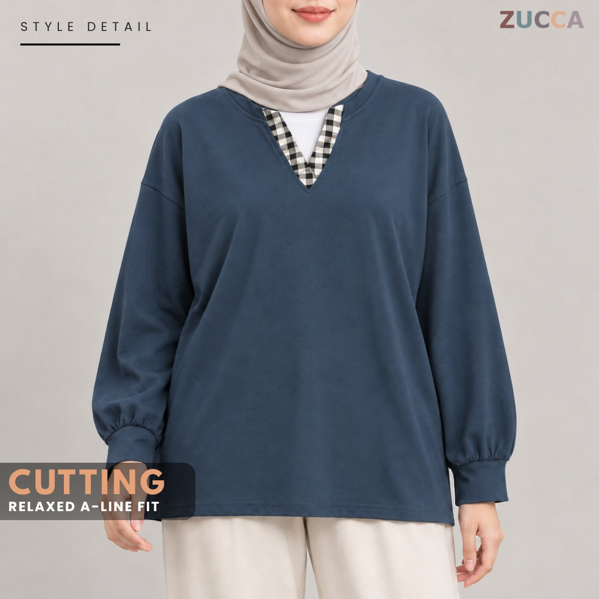 ZUCCA AMORA CASUAL CHECKERED V-NECK LONG SLEEVE BLOUSE - MA289
