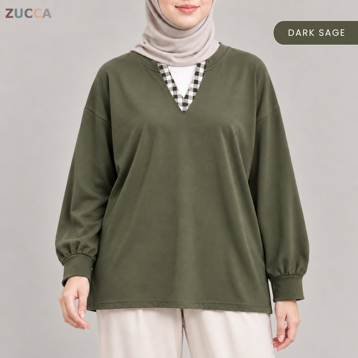ZUCCA AMORA CASUAL CHECKERED V-NECK LONG SLEEVE BLOUSE - MA289
