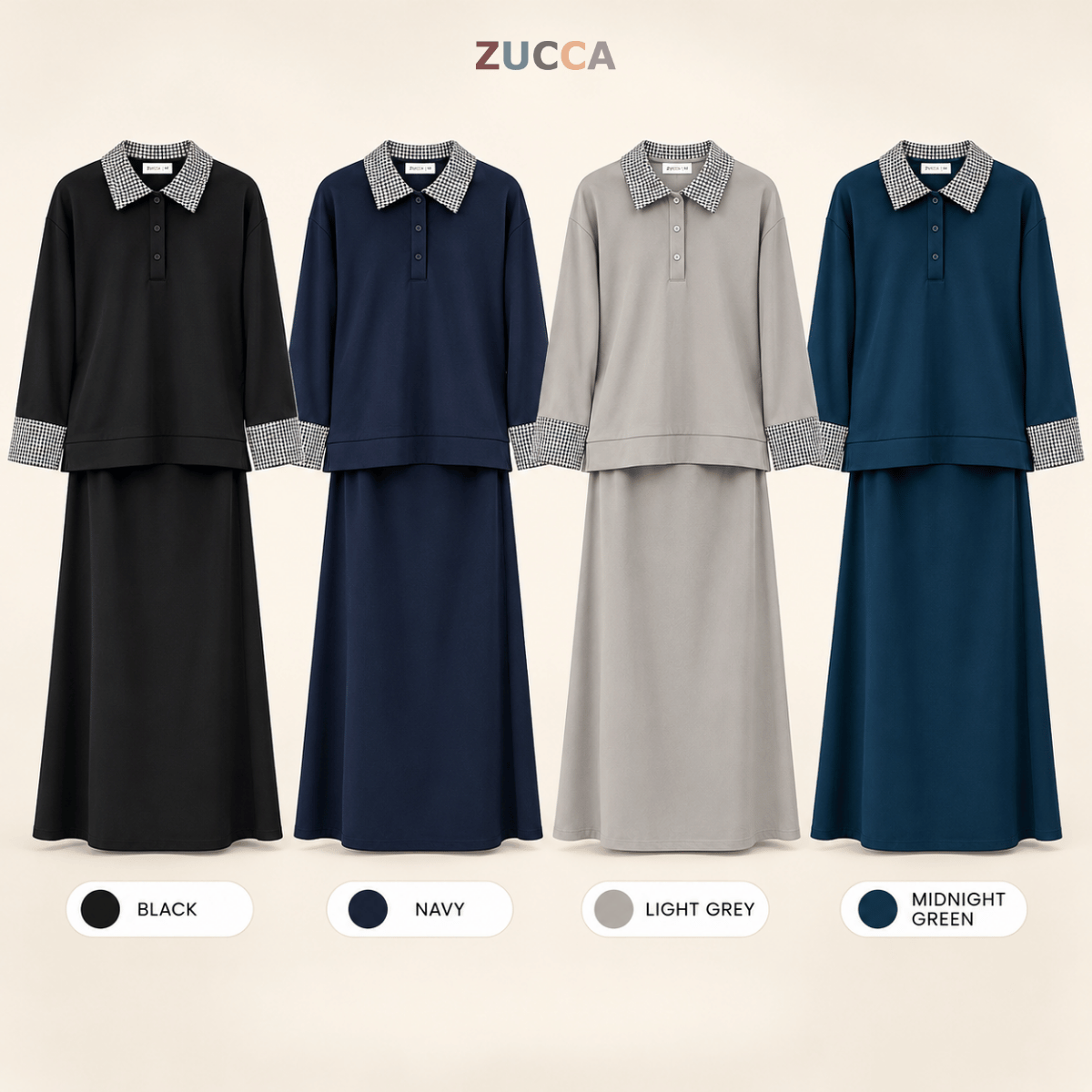 ZUCCA MARCELLA CLASSIC CHECKERED COLLAR MODEST SET - MA298