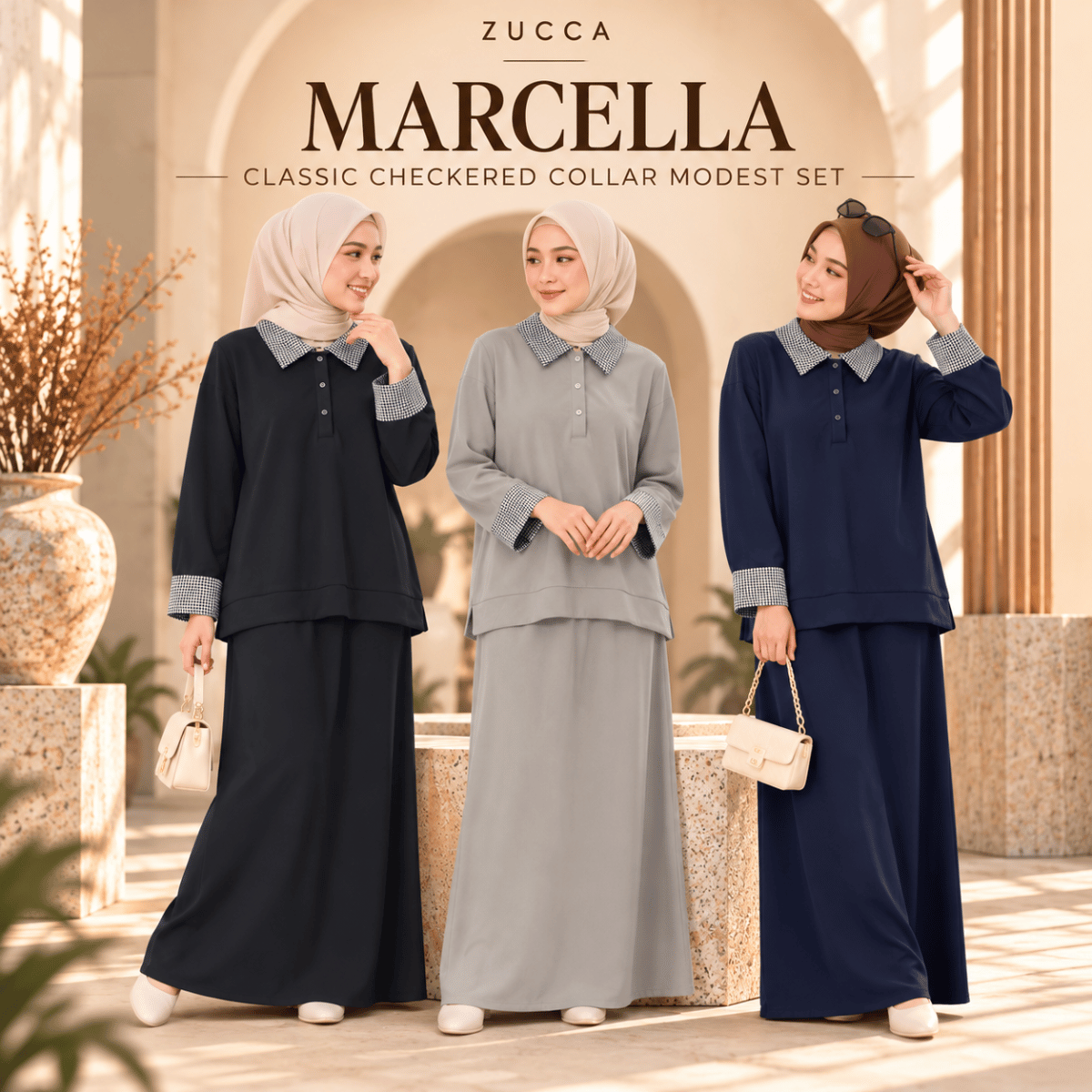 ZUCCA MARCELLA CLASSIC CHECKERED COLLAR MODEST SET - MA298