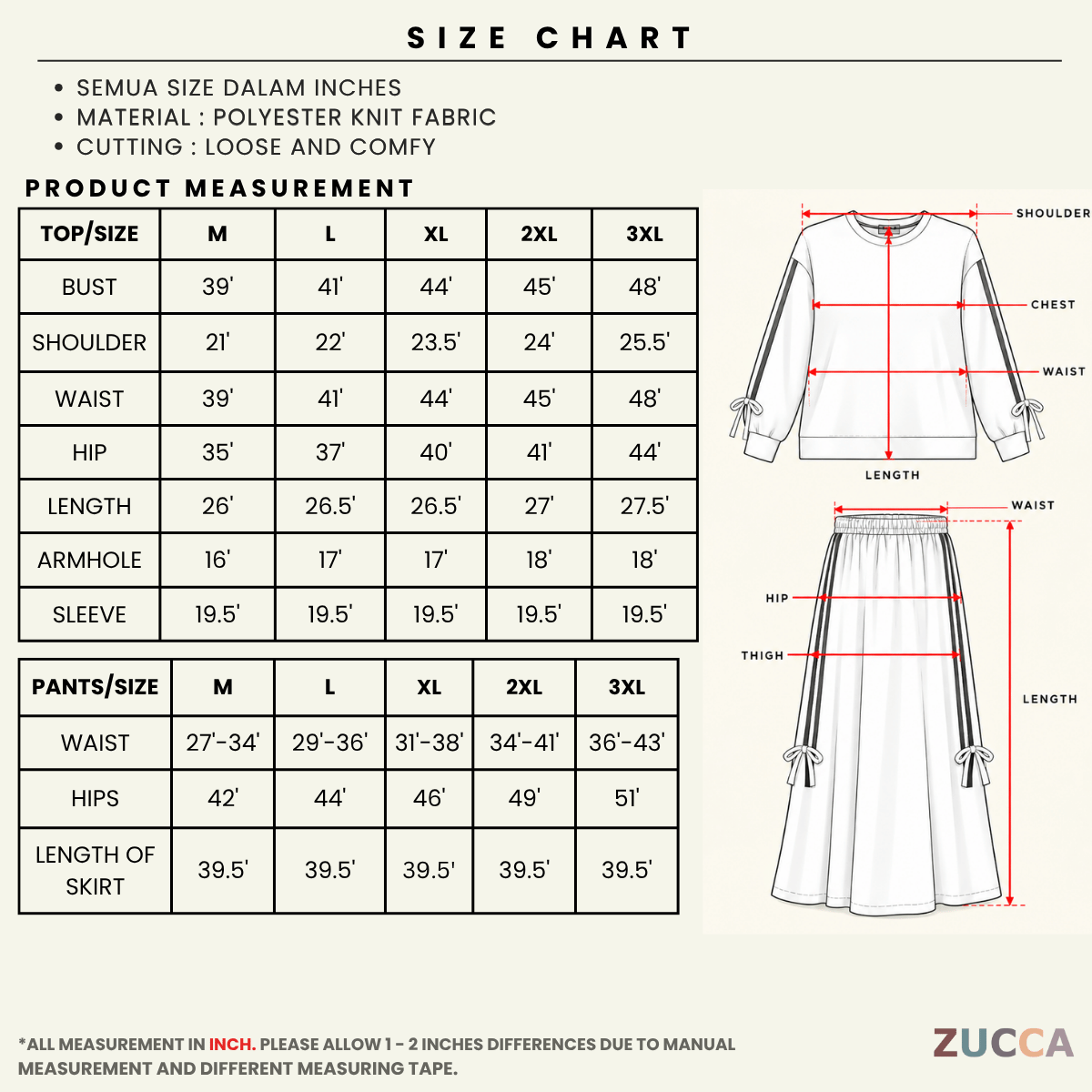 ZUCCA LAUREN SPORTY CASUAL LONG SLEEVE TOP & SKIRT SET-MA299
