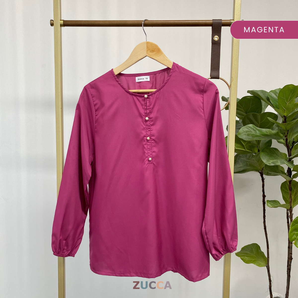 ZUCCA SURAYA PEARL BUTTON SATIN BLOUSE - MA051