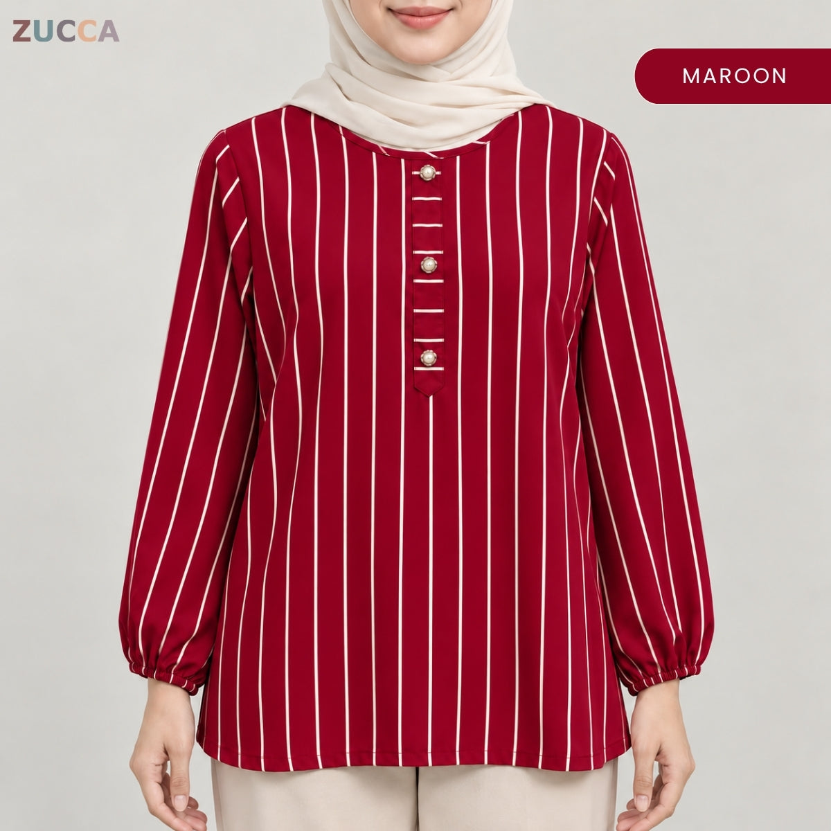 ZUCCA AINAA STRIPED BUTTON DETAIL LONG SLEEVE BLOUSE - MA286
