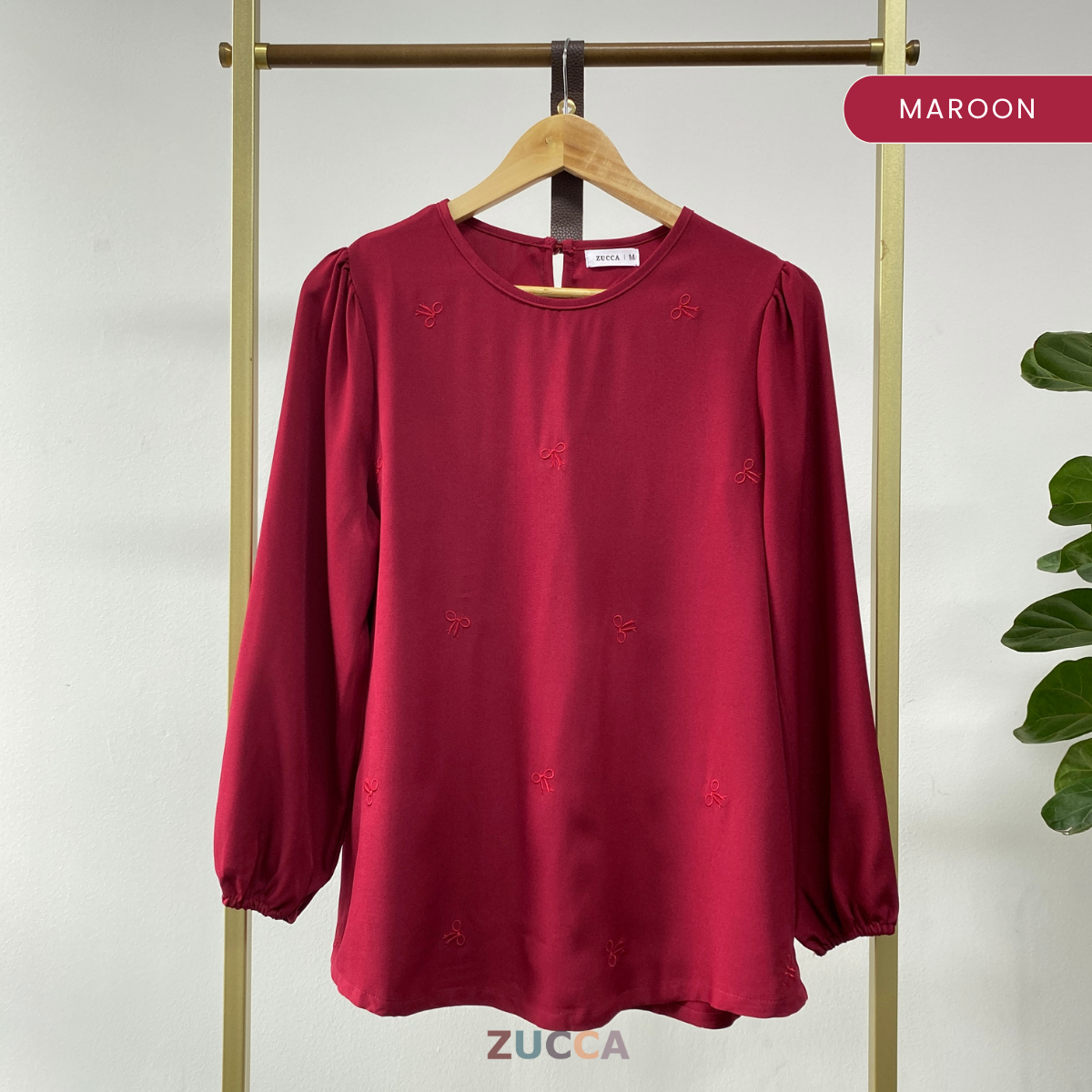 ZUCCA SUANA BOW EMBROIDERY PUFFED BLOUSE - MA030