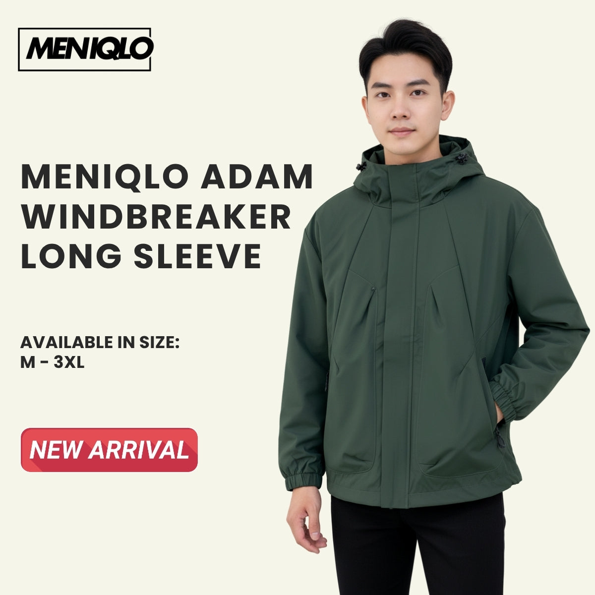 MENIQLO ADAM MEN WINDBREAKER FULL ZIP HOOD - MC1023