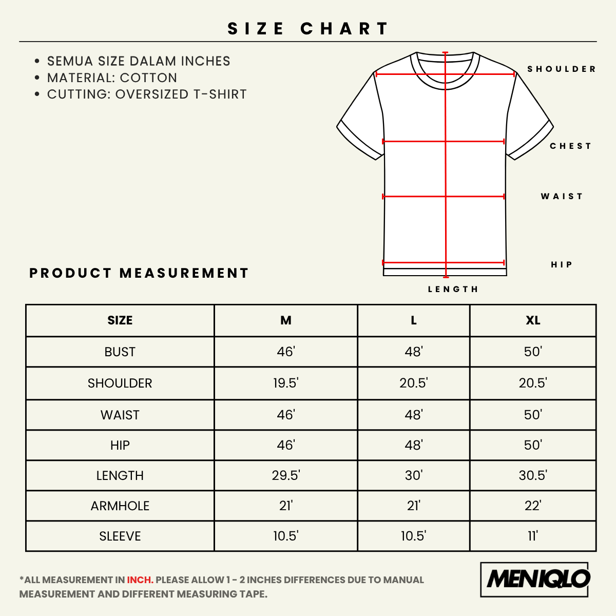MENIQLO HAKIM OVERSIZED SHIRT TEXTURED PATCH TEE(220GSM)-MQ1010