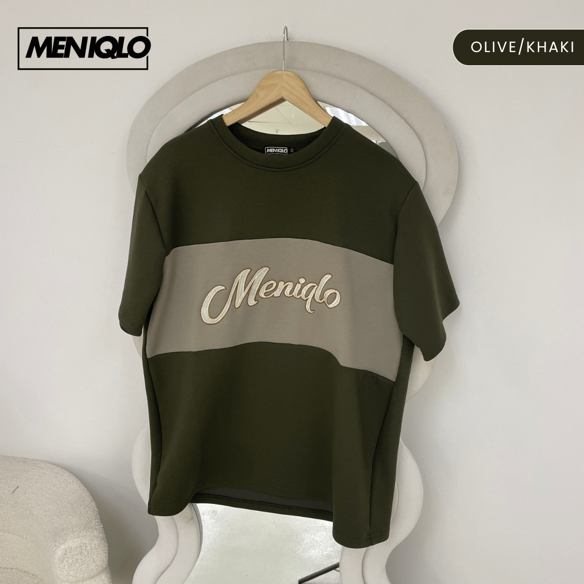 MENIQLO HUDSON MEN COLOUR BLOCK EMBROIDERED T-SHIRT - MQ1017(310GSM)