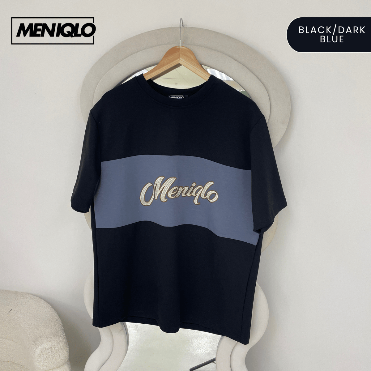 MENIQLO HUDSON MEN COLOUR BLOCK EMBROIDERED T-SHIRT - MQ1017(310GSM)