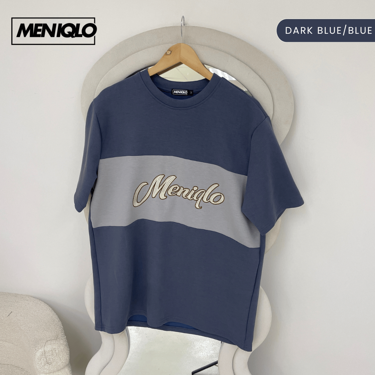 MENIQLO HUDSON MEN COLOUR BLOCK EMBROIDERED T-SHIRT - MQ1017(310GSM)