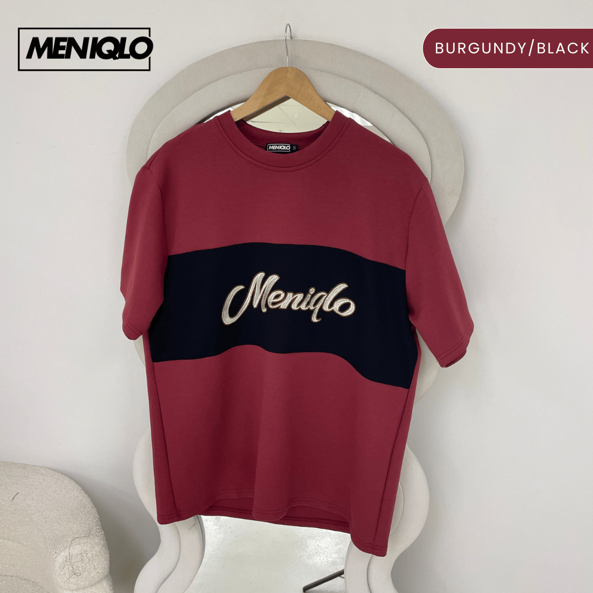 MENIQLO HUDSON MEN COLOUR BLOCK EMBROIDERED T-SHIRT - MQ1017(310GSM)