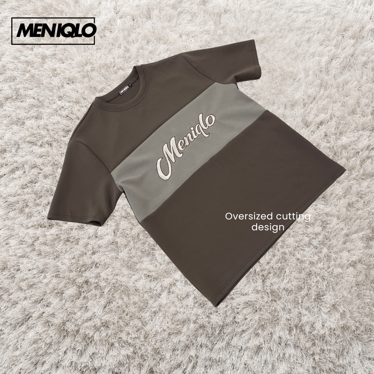 MENIQLO HUDSON MEN COLOUR BLOCK EMBROIDERED T-SHIRT - MQ1017(310GSM)