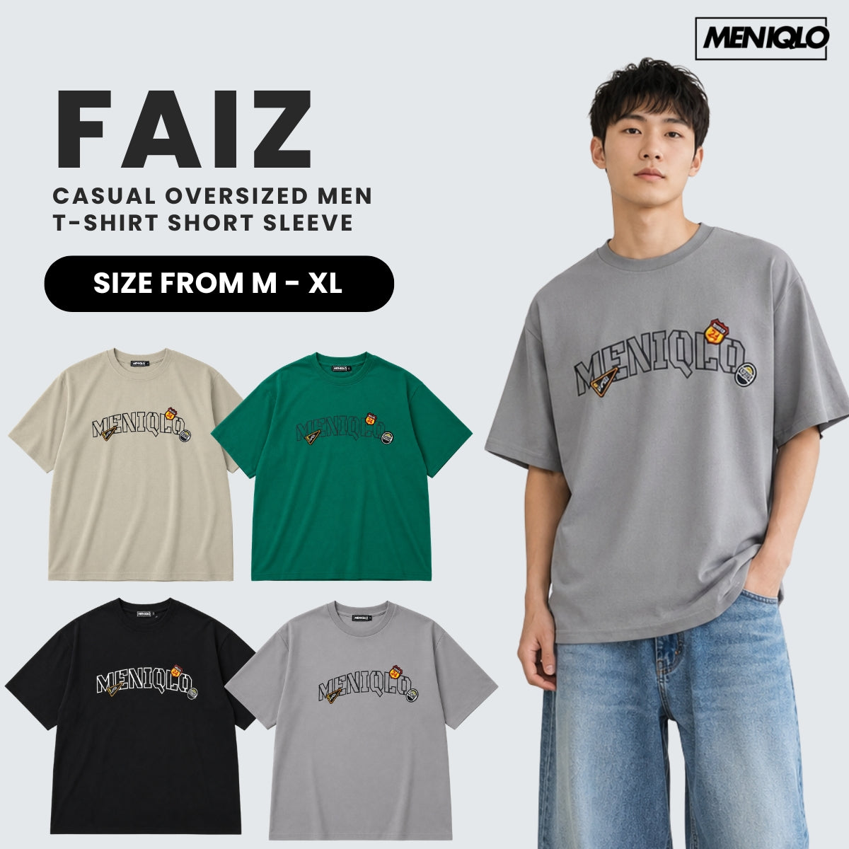 MENIQLO FAIZ VARSITY GRAPHIC OVERSIZED SHORT SLEEVE MEN T-SHIRT - MQ1021