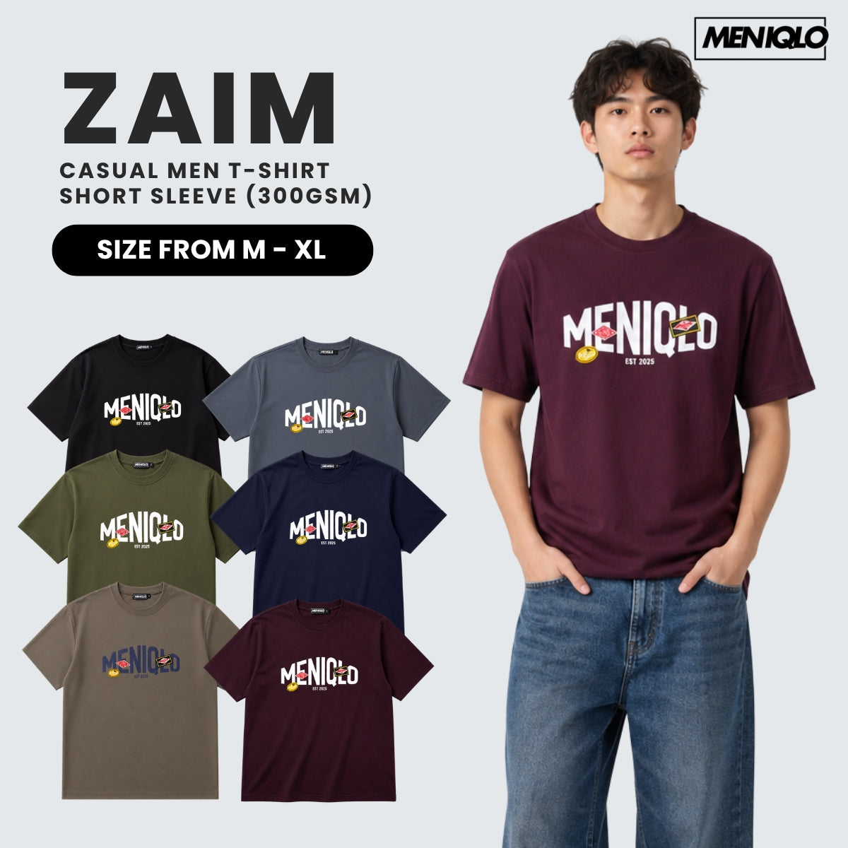MENIQLO ZAIM MEN CASUAL GRAPHIC T-SHIRT OVERSIZED TEE (300GSM) - MQ1024