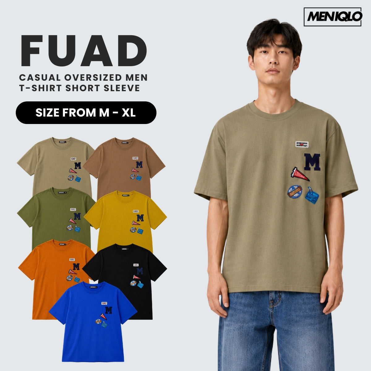 MENIQLO FUAD MEN CASUAL PATCH T-SHIRT OVERSIZED TEE - MQ1025