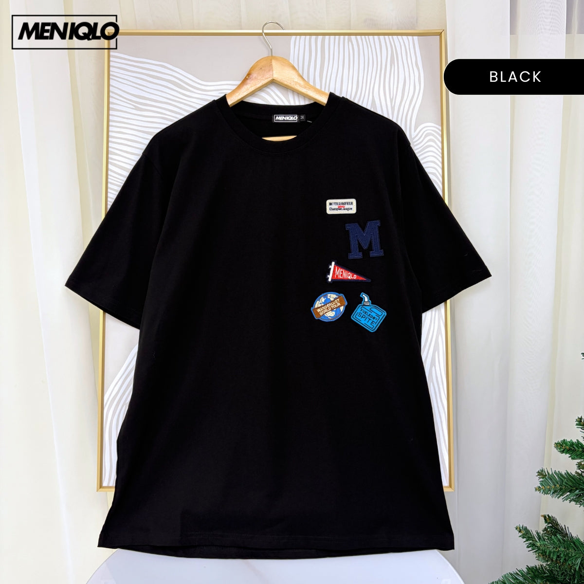 MENIQLO FUAD MEN CASUAL PATCH T-SHIRT OVERSIZED TEE - MQ1025