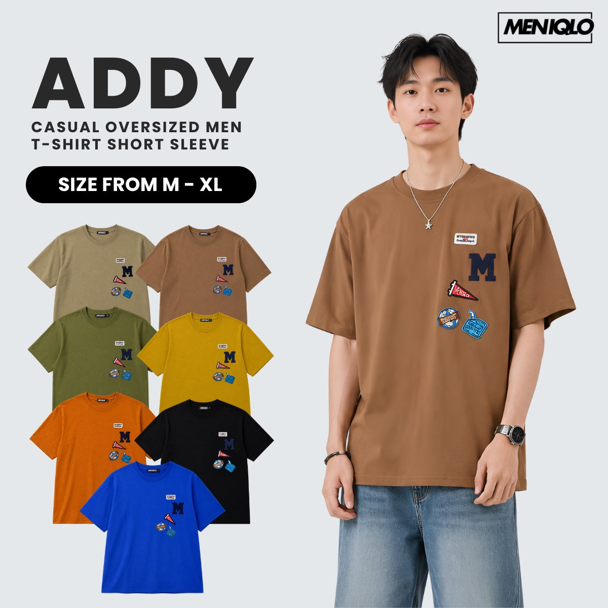 MENIQLO ADDY MEN CASUAL PATCH T-SHIRT OVERSIZED TEE - MQ1025
