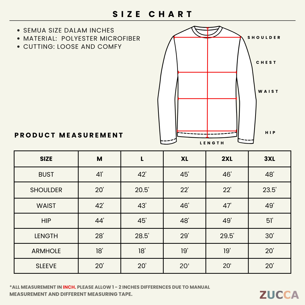 ZUCCA GEMILANG JERSI LENGAN PANJANG PATRIOTIK UNISEX-MS002 Microfiber