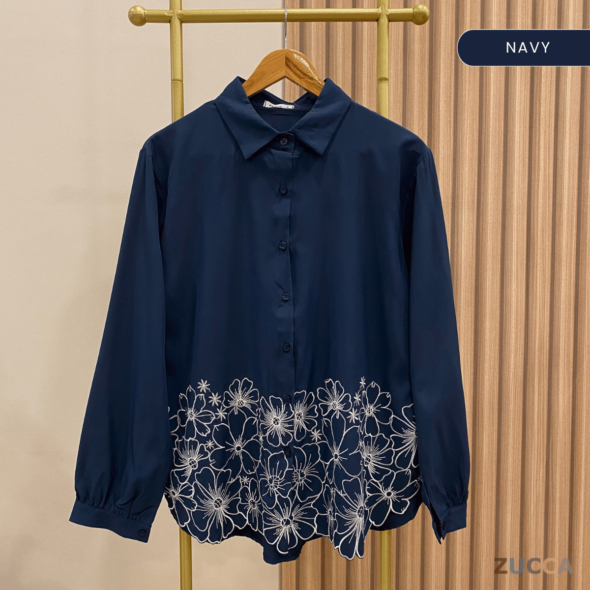 ZUCCA RUNI FLOWER EMBROIDERY WITH FULL BUTTON BLOUSE - DM231