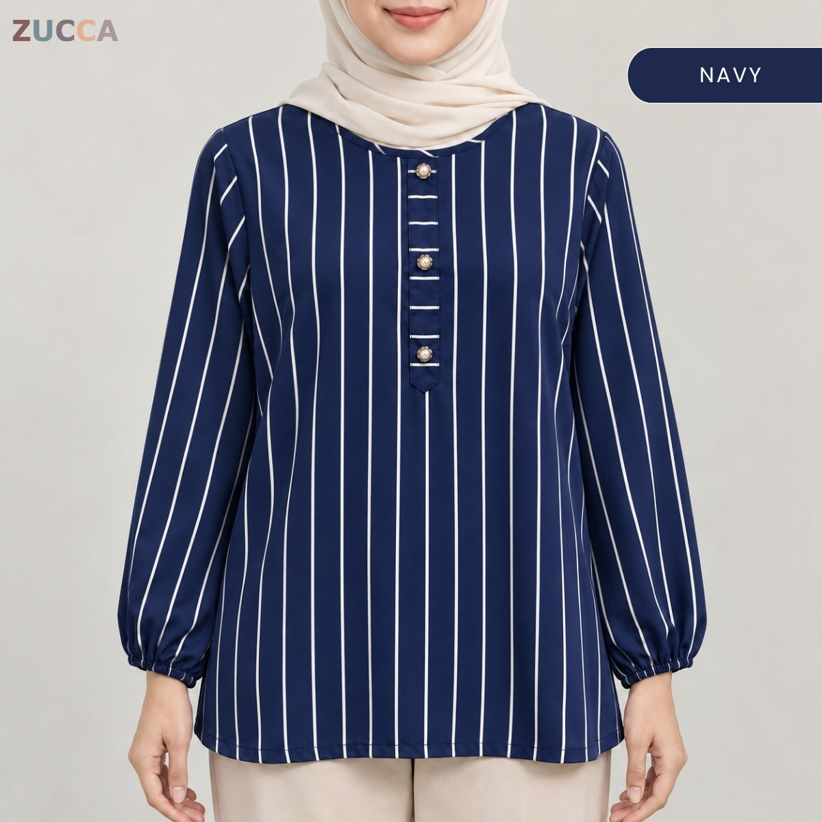 ZUCCA AINAA STRIPED BUTTON DETAIL LONG SLEEVE BLOUSE - MA286