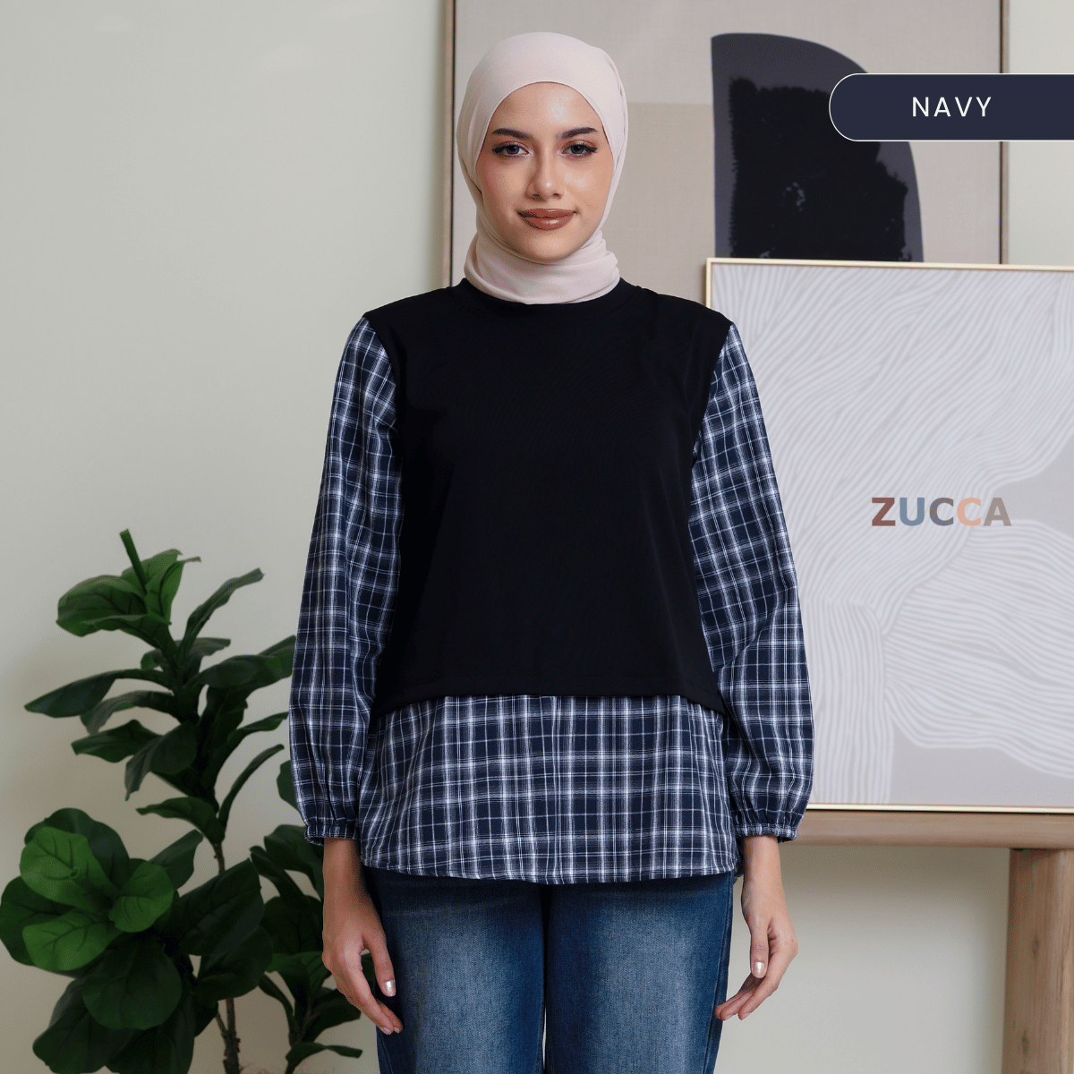 ZUCCA ALEENA BLOUSE PATCHWORK PLAID BERPETAK - DM254