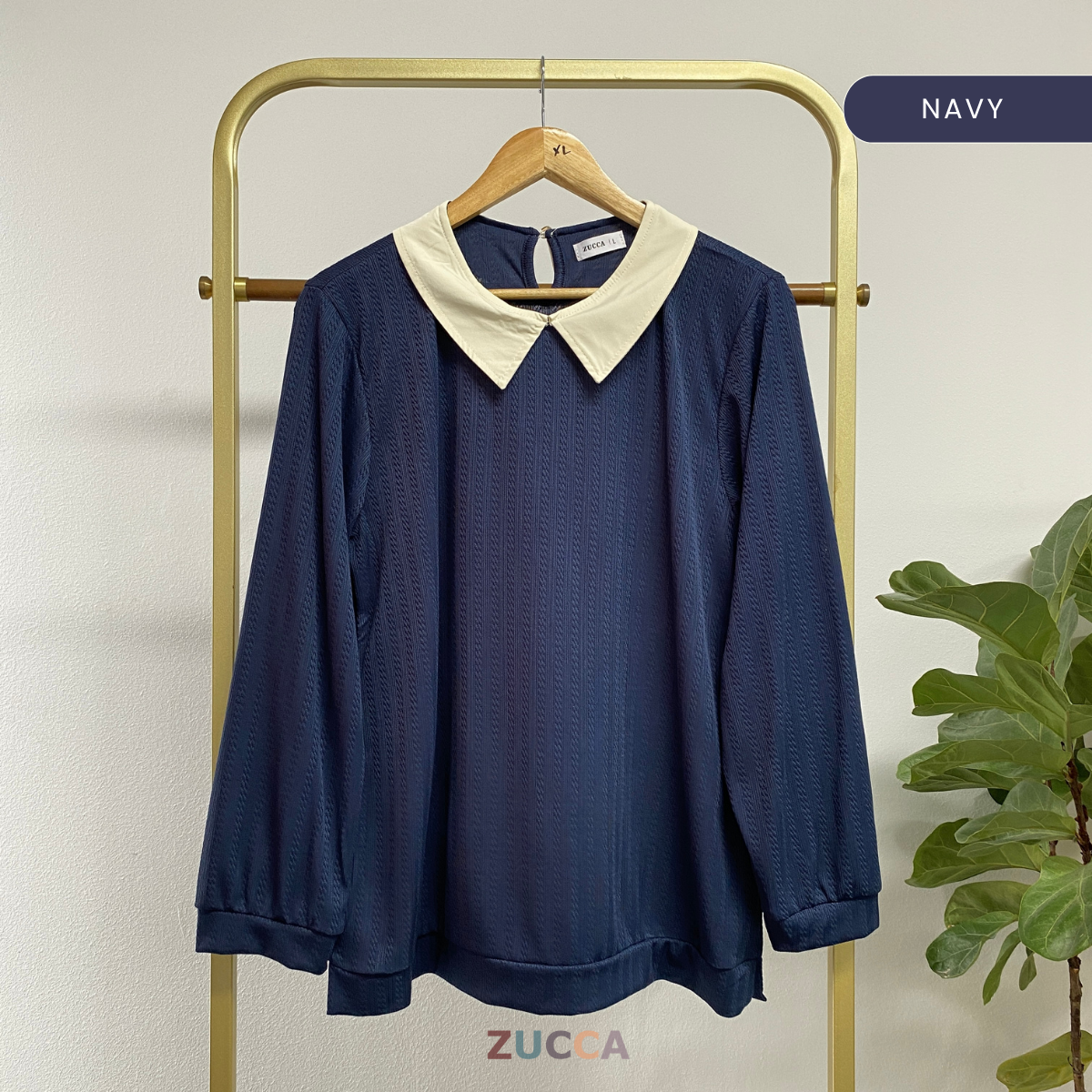 ZUCCA MEYA BLAUS RAJUT WANITA BERKOLAR DENGAN SULAMAN – DM275 KNIT BLOUSE