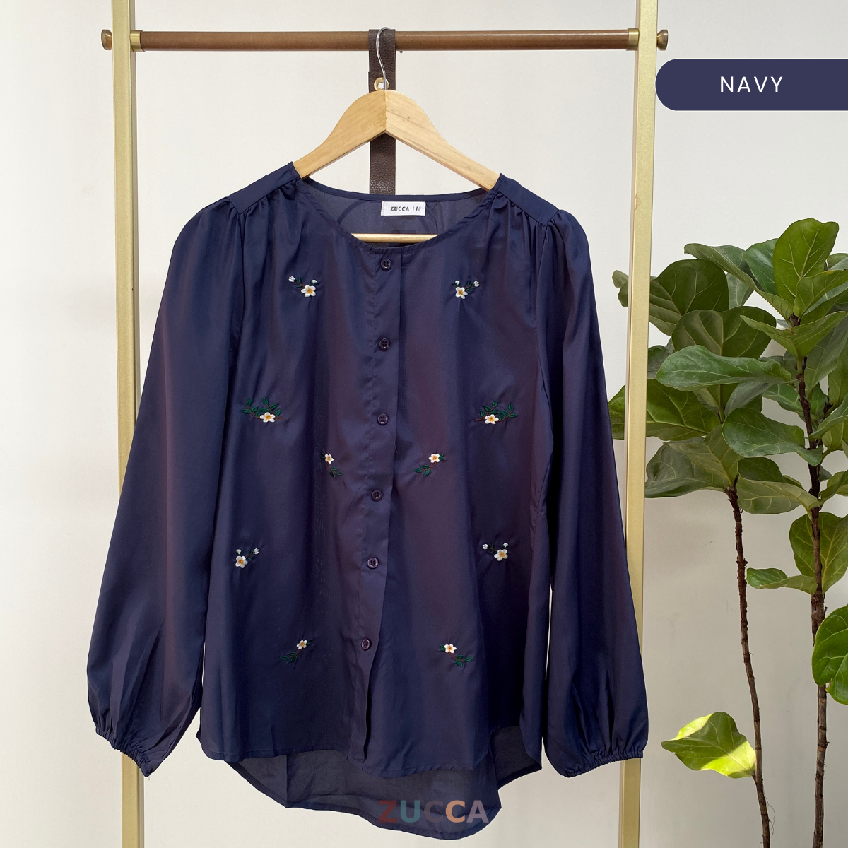 ZUCCA ELAINE FLORAL EMBROIDERY WOMEN BLOUSE - MA066 PLEATED SHOULDER