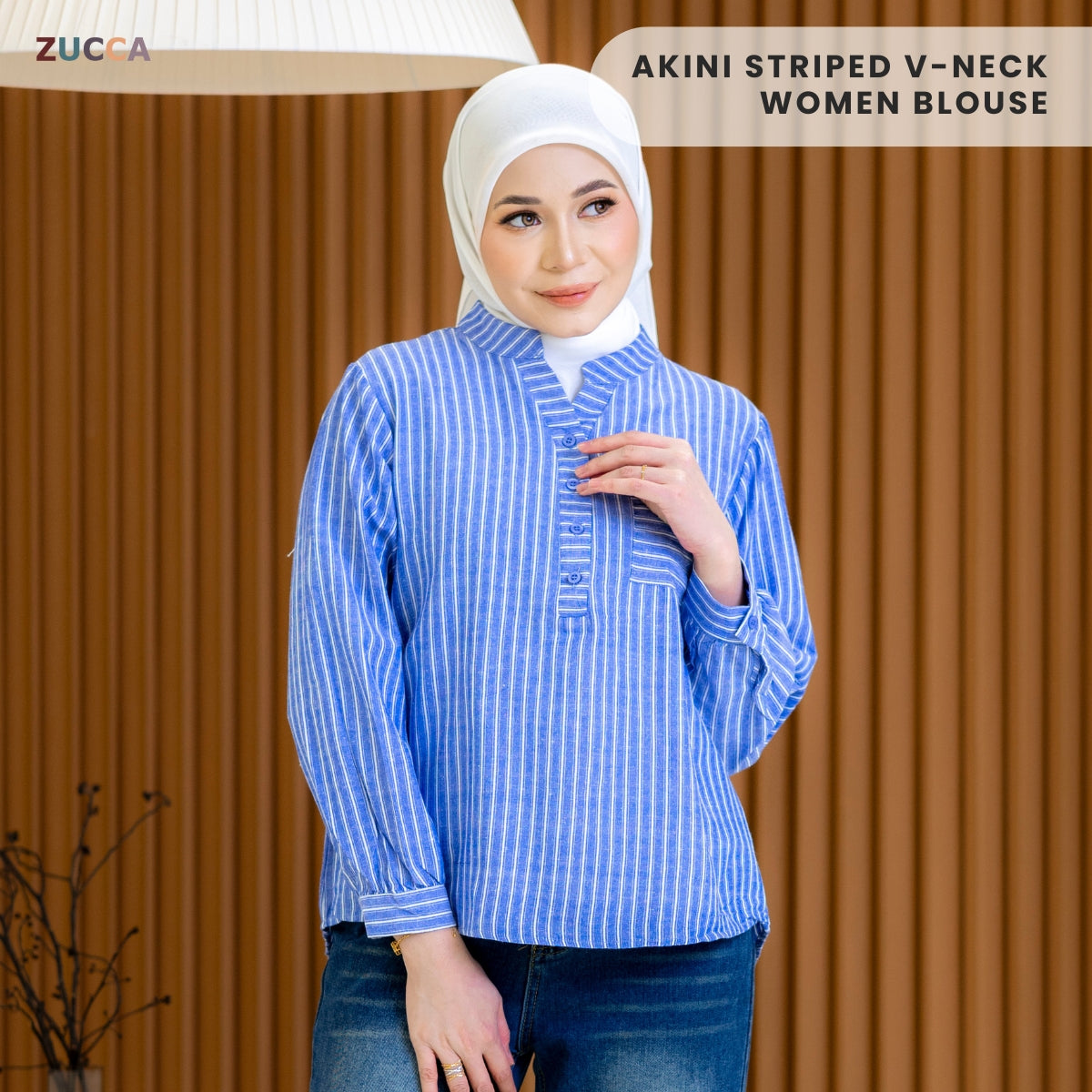 ZUCCA AKINI BLOUS WANITA BERGARIS LEHER V – DM166 (GAYA KOREA)