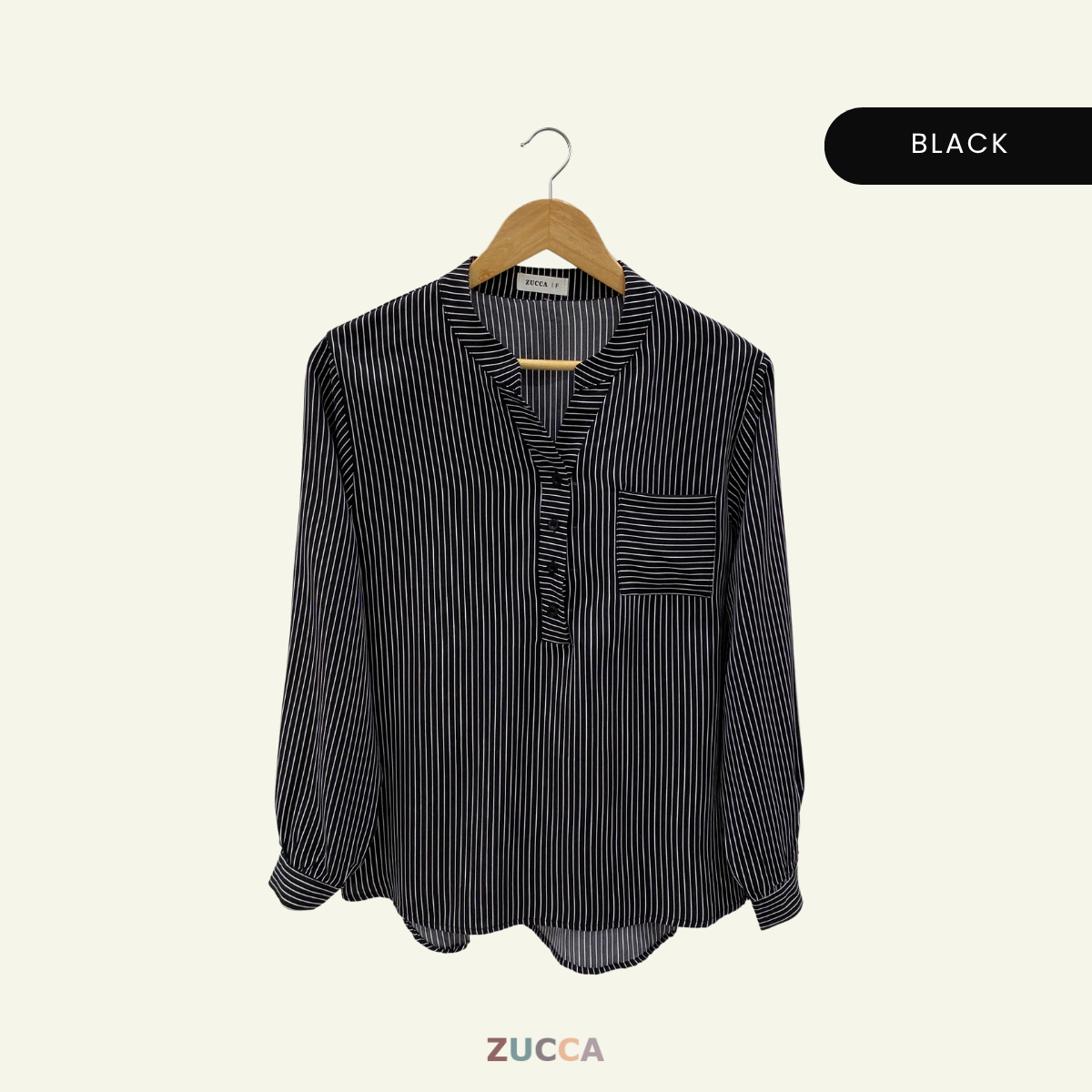 ZUCCA AKINI BLOUS WANITA BERGARIS LEHER V – DM166 (GAYA KOREA)