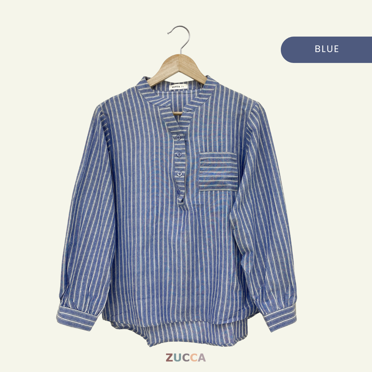 ZUCCA AKINI BLOUS WANITA BERGARIS LEHER V – DM166 (GAYA KOREA)