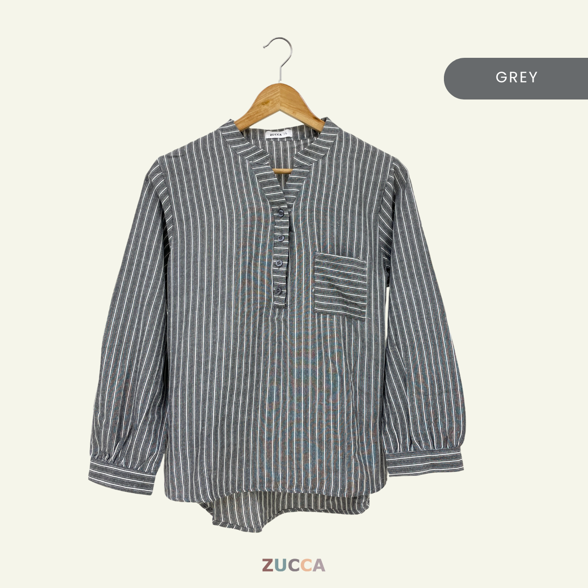 ZUCCA AKINI BLOUS WANITA BERGARIS LEHER V – DM166 (GAYA KOREA)