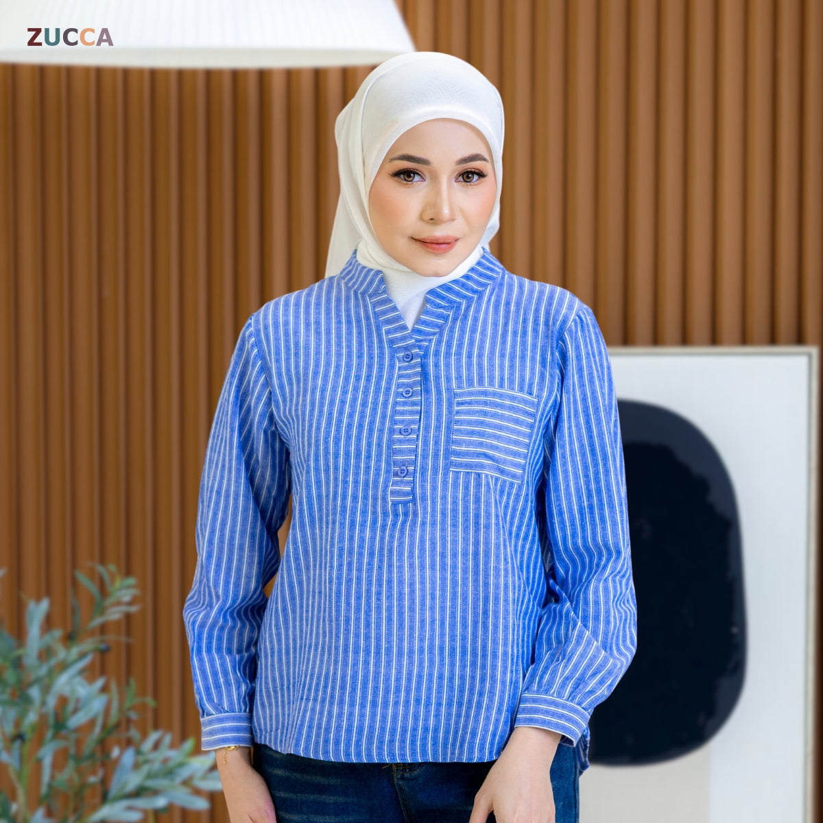 ZUCCA AKINI BLOUS WANITA BERGARIS LEHER V – DM166 (GAYA KOREA)