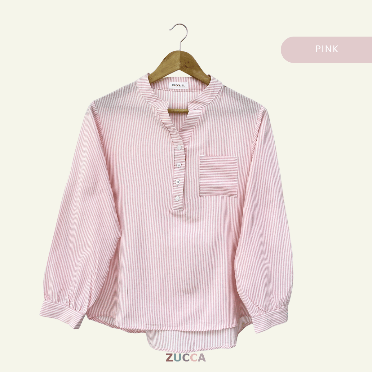 ZUCCA AKINI BLOUS WANITA BERGARIS LEHER V – DM166 (GAYA KOREA)