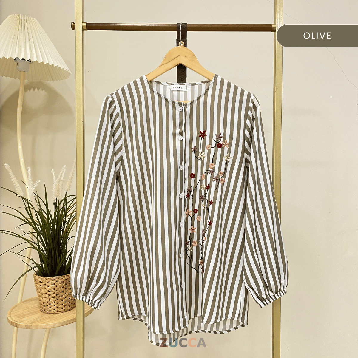 ZUCCA AUFA FLORAL EMBROIDERED STRIPE COTTON BLOUSE - DM239